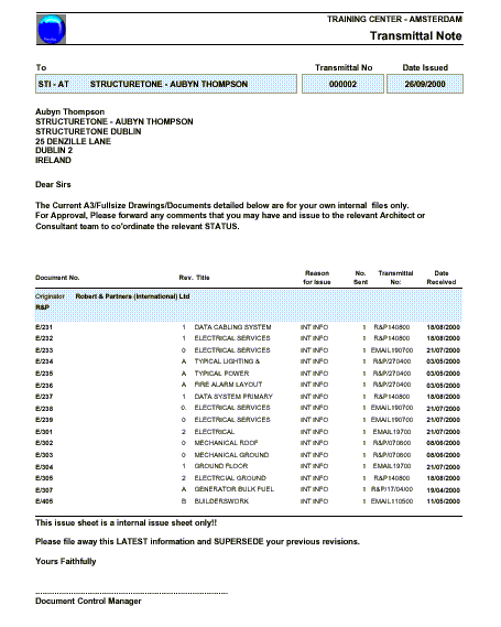 document transmittal format